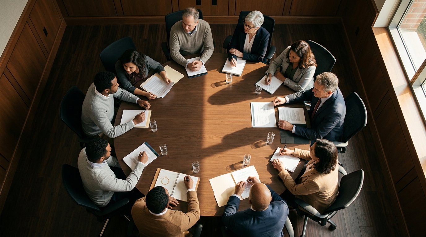 Diverse team around conference table